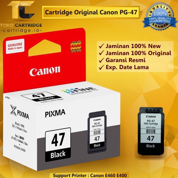 PALING DICARI Tinta Canon PG47 Black ORIGINAL ridge PG 47 Tinta Katrid PG47 Printer E4 E41 E417 E46 