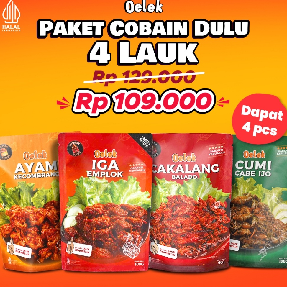 

GJO315 STAR Oelek Paket Cobain Dulu 4 Laoek Iga Emplok Cakalang Balado Cumi Cabe Ijo Ayam Kecombrang Lauk Siap Saji