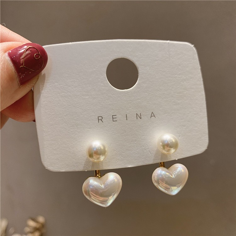 MINERVA - Earring Hati Jarum Gantung Mutiara / Anting Hati Jarum Gantung Mutiara