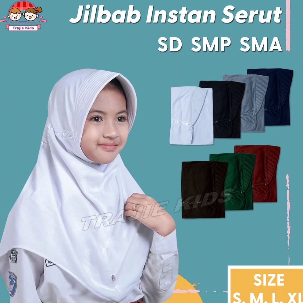 MQL624 SALE Jilbab Sekolah TK SD SMP SMA Bergo Serut Instan Putih Hitam Cokelat Abu Biru Hijau Merah