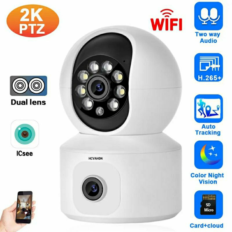New Ip Camera Icsee 8MP Cctv Auto Tracking Dual Lens Cctv Wireless