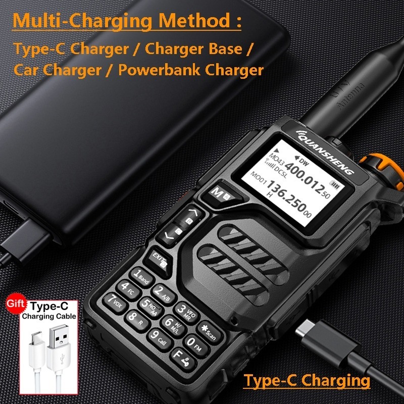 W-K5 Walkie Talkie Air Band 5W UHF VHF TYPE-C Pengisi Daya Multi-Scene Berlaku Two-Way Radio UV-SR