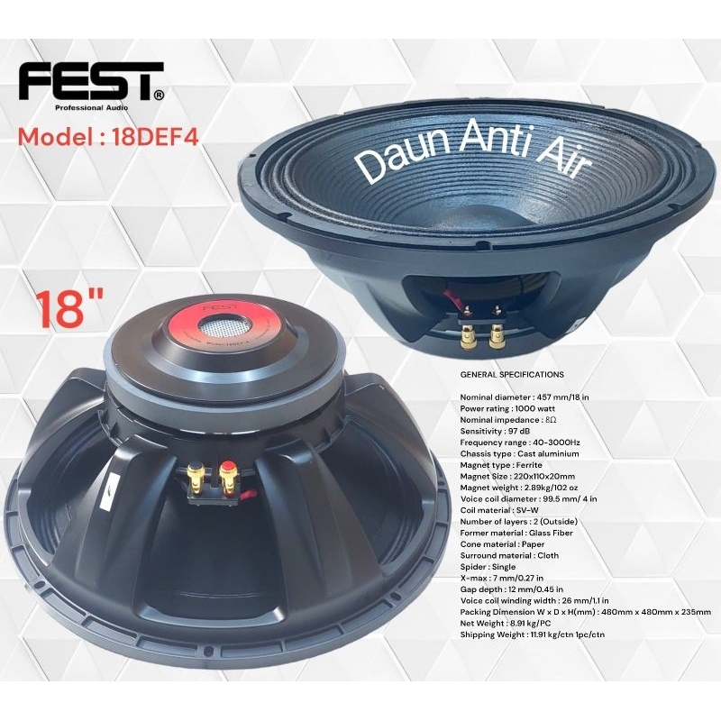 jual FEST 18DEF4 SPEAKER KOMPONEN FEST 18 INCH