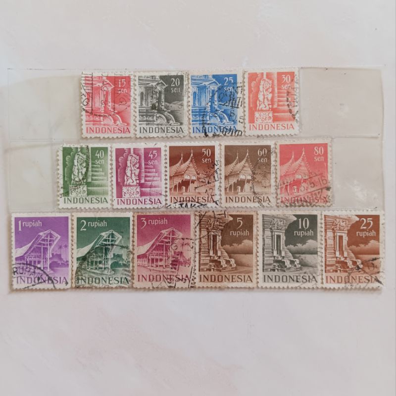 

(AB) Perangko Indonesia 1949 Candi dan Bangunan Set Lengkap 15pcs Used