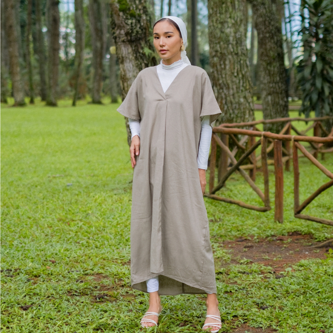 Asiro Fayza Linen Dress Wanita Baju Linen Dress Lengan Pendek Gamis Terbaru