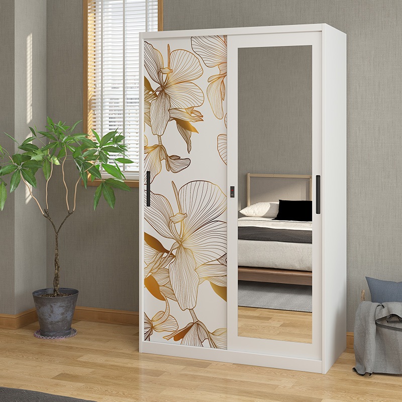 Besi Lemari Baju motif petal loker storage kabinet wardrobe cabinet rak baju cermin motif pohon 2 pintu Gantung pakaian