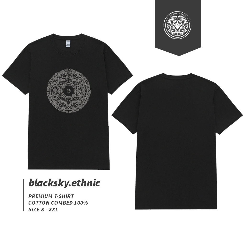 Kaos Motif Bunga Terong Sircle / Kaos Etnik / Baju Etnik / Baju kaos dayak / baju kalimantan / Baju 