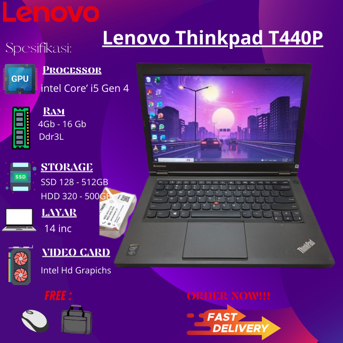 Laptop Lenovo Thinkpad T440p T450s T460 T470 Core i5 Ram 8Gb Ssd 256Gb Mulus dan Bergaransi 100%