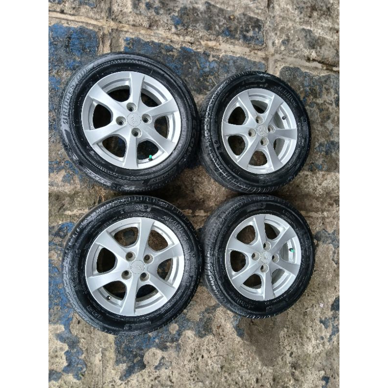 Pelek original bekas mobil ayla ring 14 baut 4x100 + ban bonus 175 65