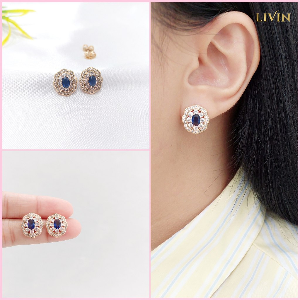 Anting Tusuk Wanita Lapis Emas Fashion Batu Biru - ATX 259 Giwang Subang Xuping Wanita
