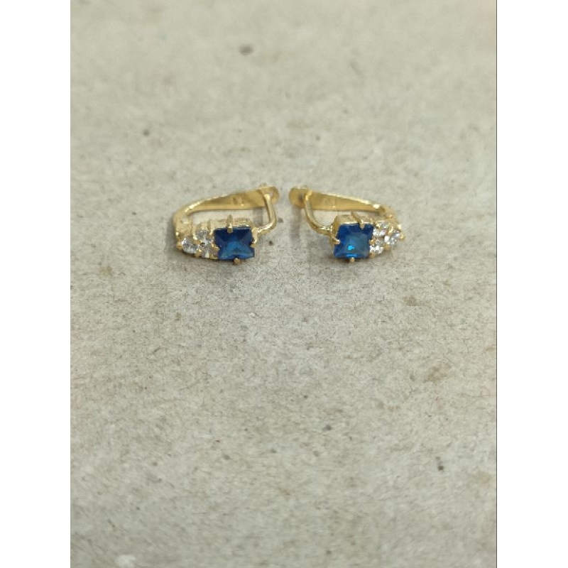 anting jepit mata putih 3 biru kotak 1 gram emas muda