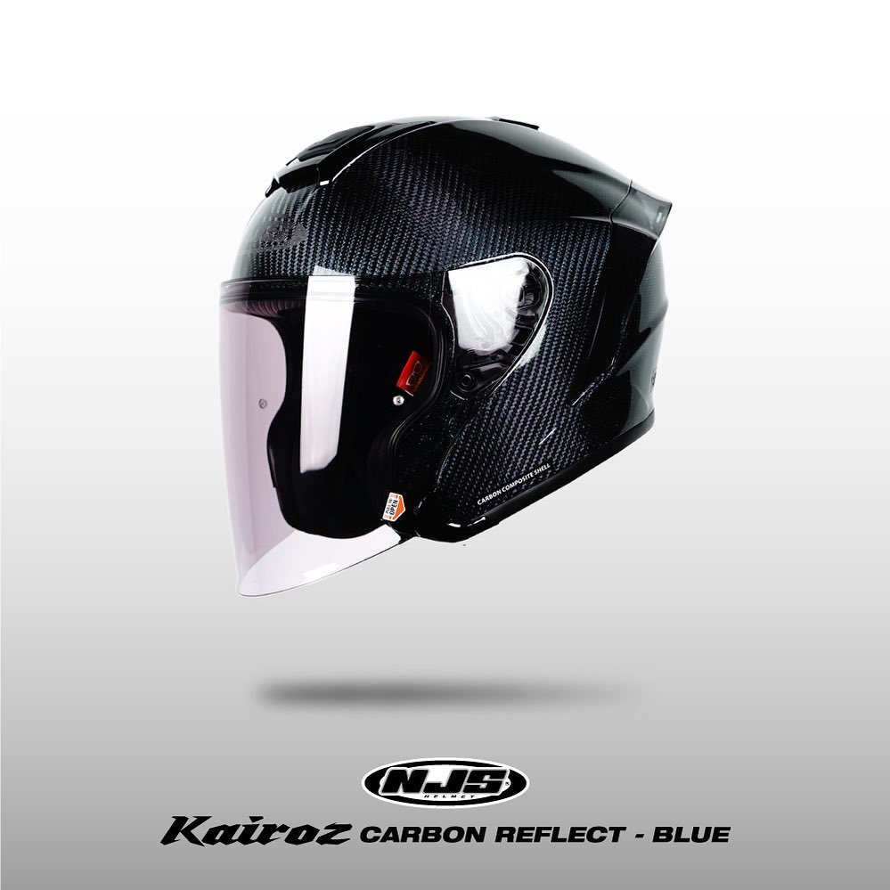 NJS KAIROZ CARBON TWILL REFLECT Blue - Helm Half Face  | NJS Carbon | Kairoz Carbon | 100 % Carbon |