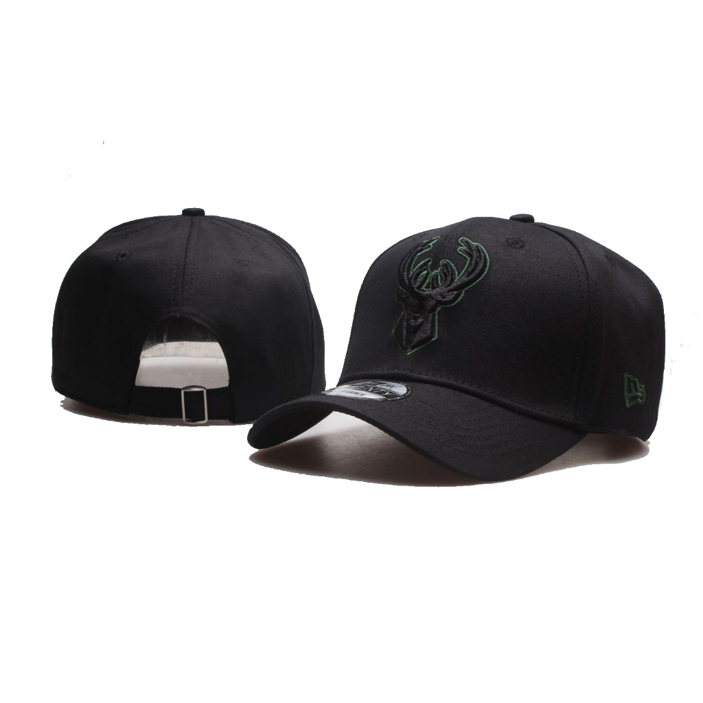 Topi Bucks Black List Green Baseball NBA Cap Bordir