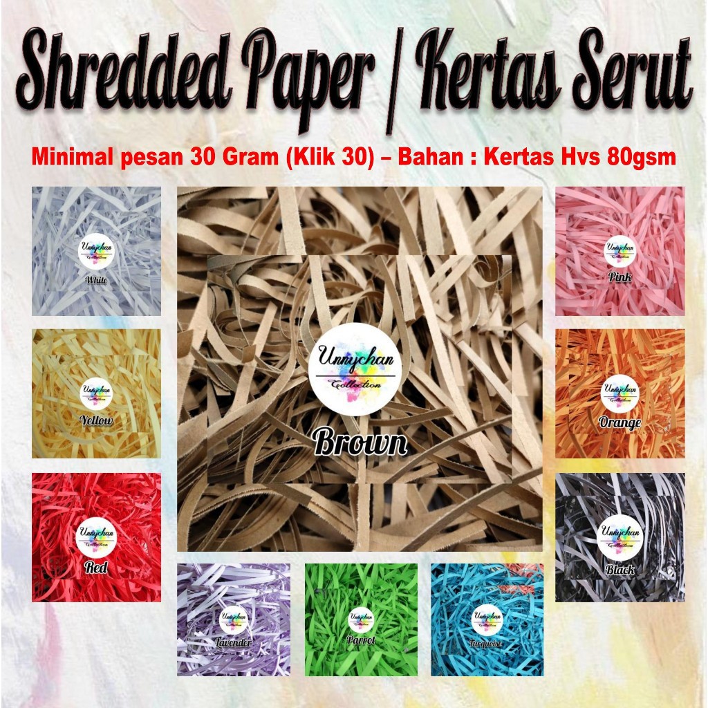 

Produk laris Kertas Cacah Murah / Kertas Serut / Kertas Samson / Kertas Hampers / Shredded Paper / Kertas Potong