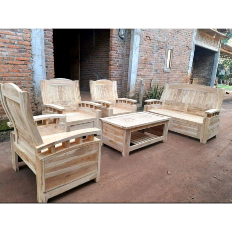 Set kursi tamu minimalis 2111+meja full kayu Jati mentahan kursi tamu pojok sofa jati