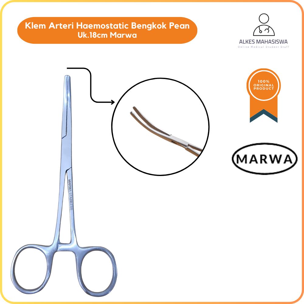 Klem Arteri Bengkok/ Klem Bengkok Pean Klem HAEMOSTATIC SS 18cm Marwa