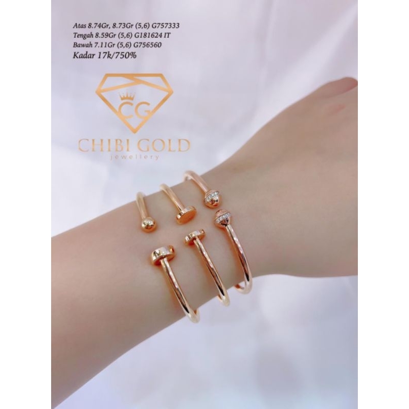 CHIBI GOLD - Gelang tangan Bangle Tinju gepeng  emas 750 kadar 17k - Chibigold