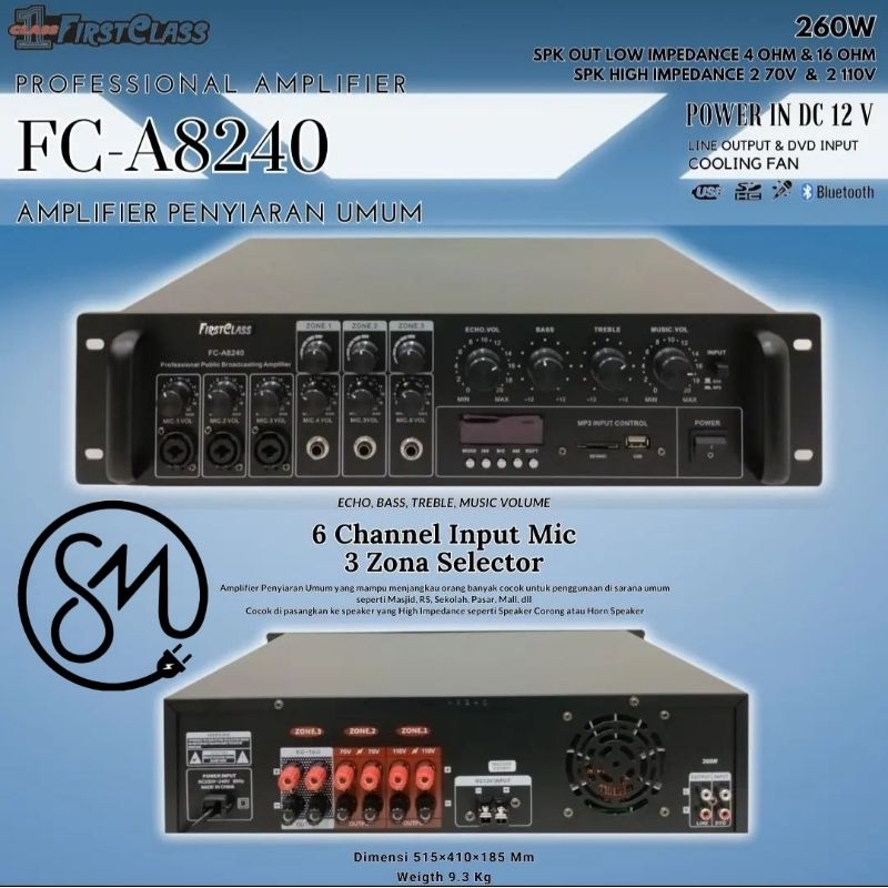Amplifier Firstclass FC-A8240 ampli masjid mushola Toa 260 w watt A8240