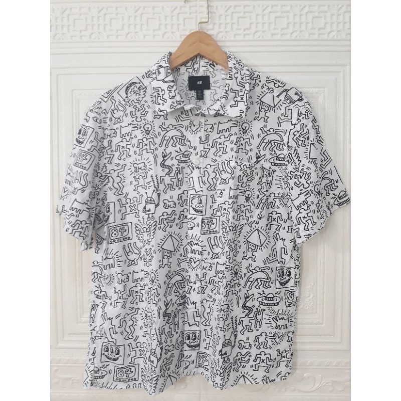 H&M Shirt keith haring, Kemeja H&M, Kemeja pria, H&M shirt, baju pria, Kemeja Slim fit