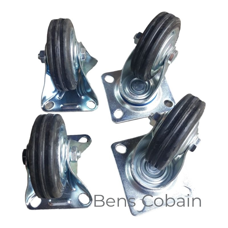 Roda Troli 3 inch Ban Karet 2 Hidup 2 Mati Roda Etalase