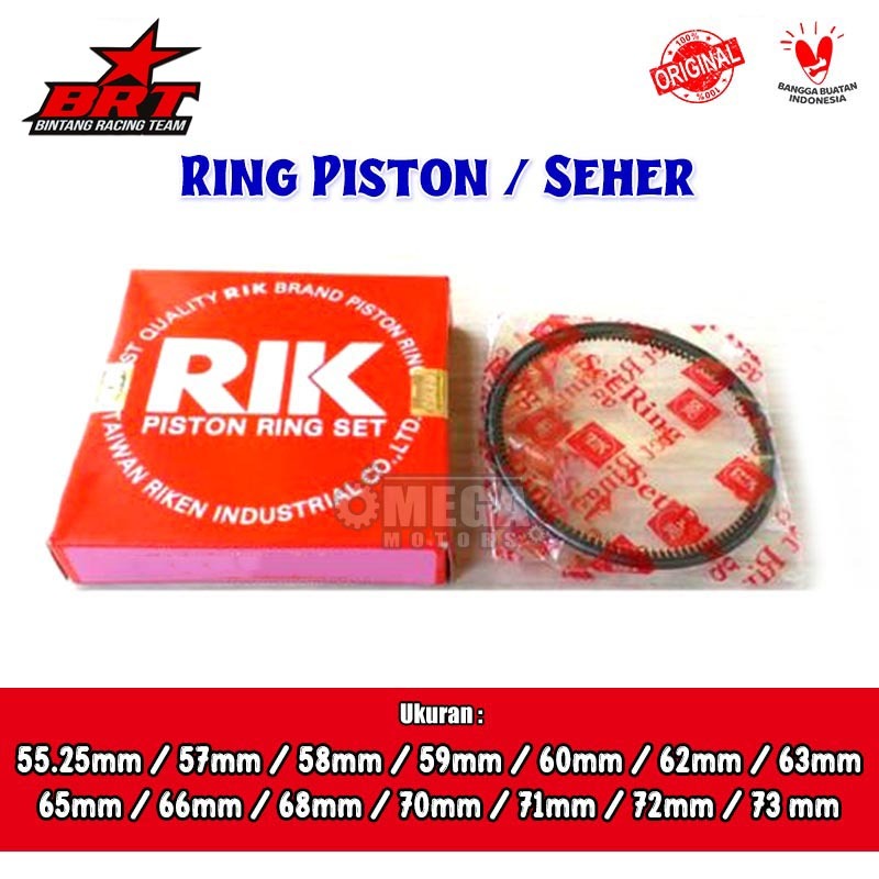Ring Piston Seher BRT Forging Riken RIK 55.25 57 58 59 60 62 63 65 66 68 70 71 72 73 mm Tebal 0.8 x 