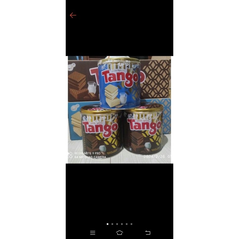 

wafer tango kaleng renyah rasa coklat vanila 270gr