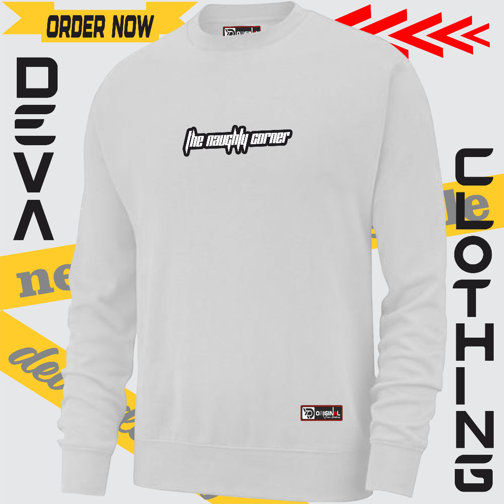 MOON BLANK - Sweater Pria Oversize Crewneck CN Cowo Cewe Warna Moca List The Naughty Corner Gaya Dis