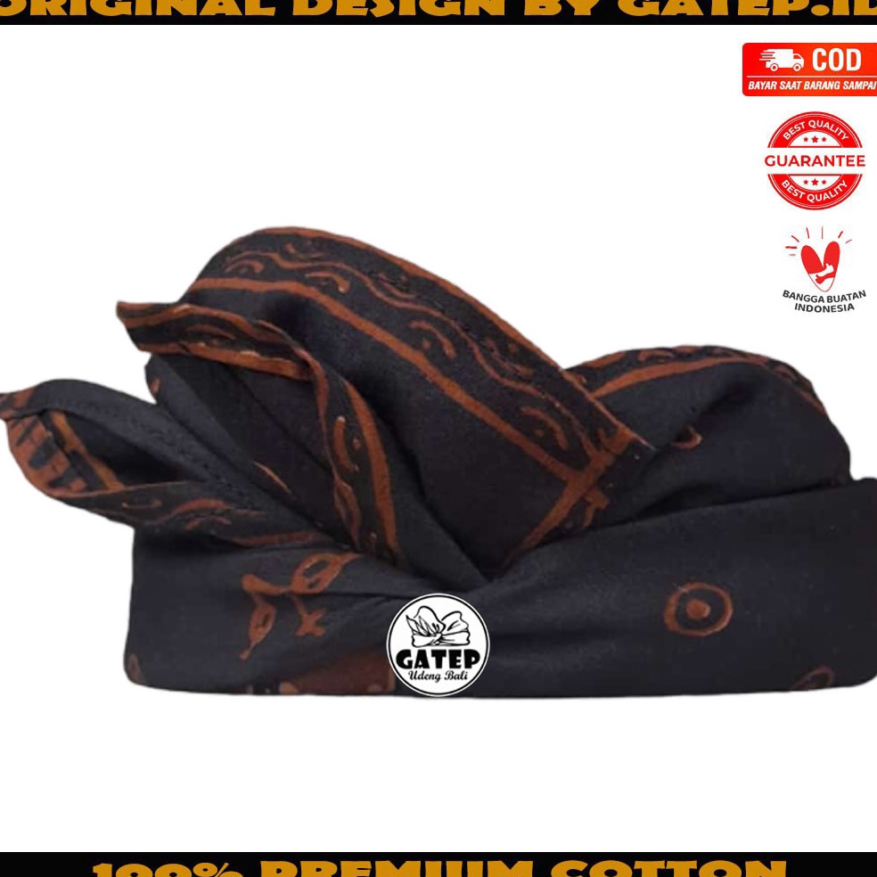 ART F99D Udeng Batik Bali Hitam Pekat Motif Ombak Setengah Jadi  Ikat Kepala Pria Khas Bali Batik  B