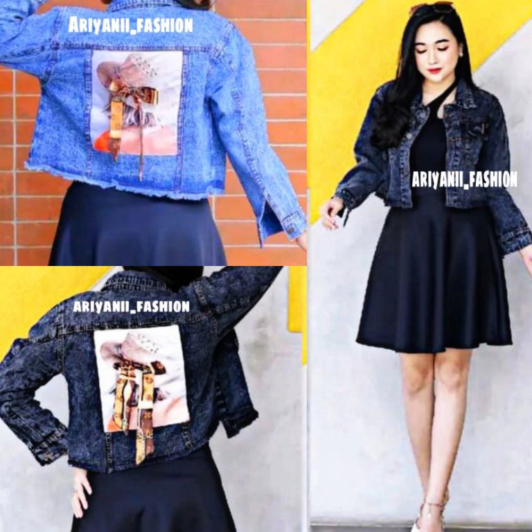 ART N45F ARN  JAKET WANITA JEANS CROP OVERSIZE PITA JACKET DENIM MURAH KEKINIAN JINS SOBEK RAWIS CEW