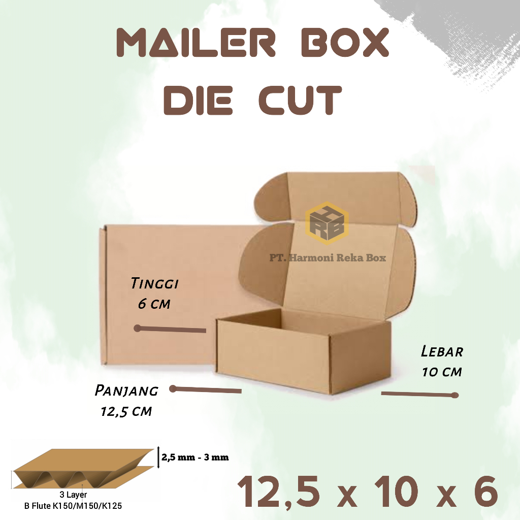 

Kardus/Box Packing Mailer Box Die Cut Polos Luar Dalam Ukuran 12.5x10x6 cm