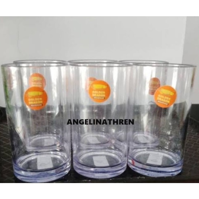 Gelas softdrink melamin Golden 260ml - GELAS POLOS BENING ACRYLIC - GELAS GOLDEN DRAGON 878 CRYSTAL