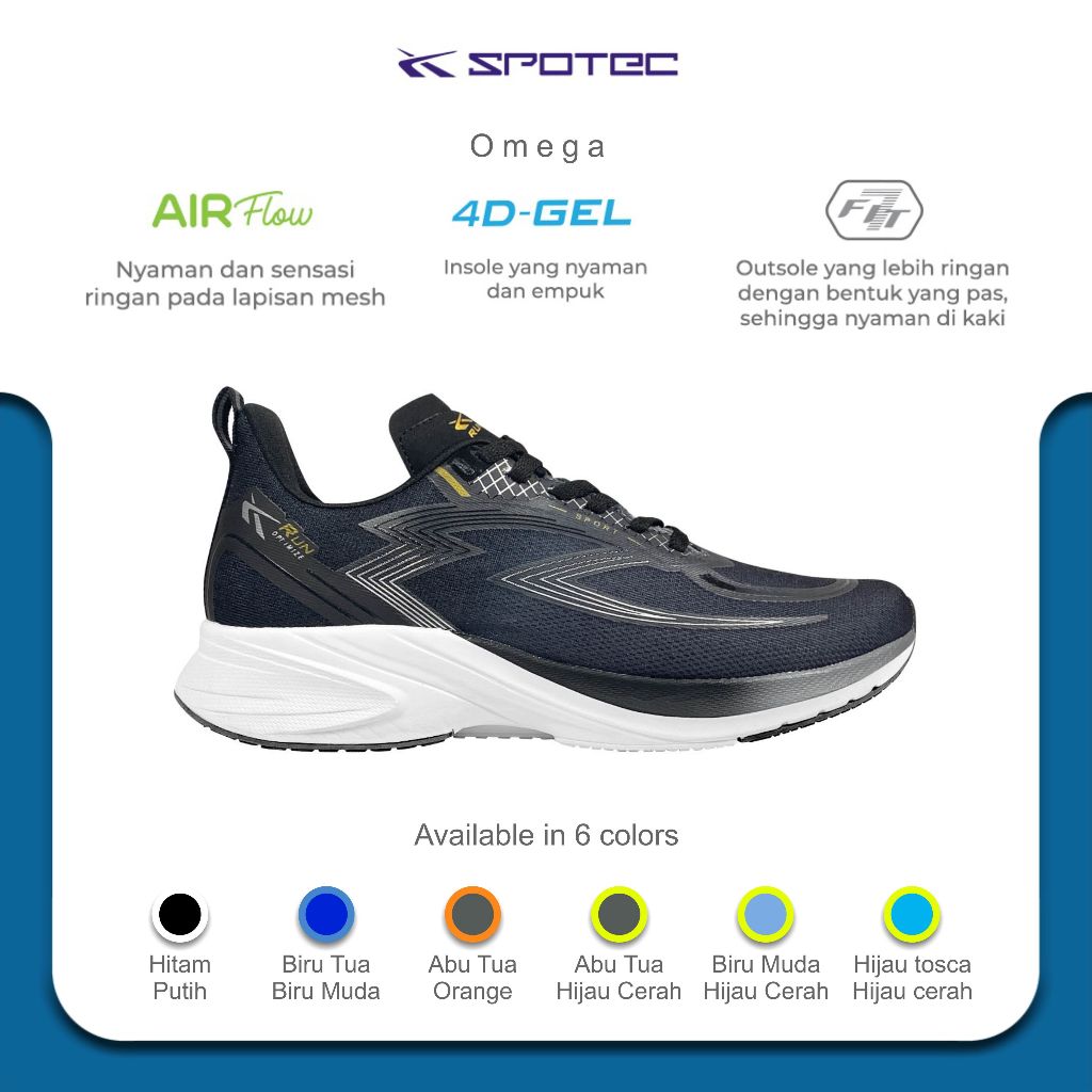 SPOTEC Sepatu RUNNING Artikel OMEGA-Hitam/Putih