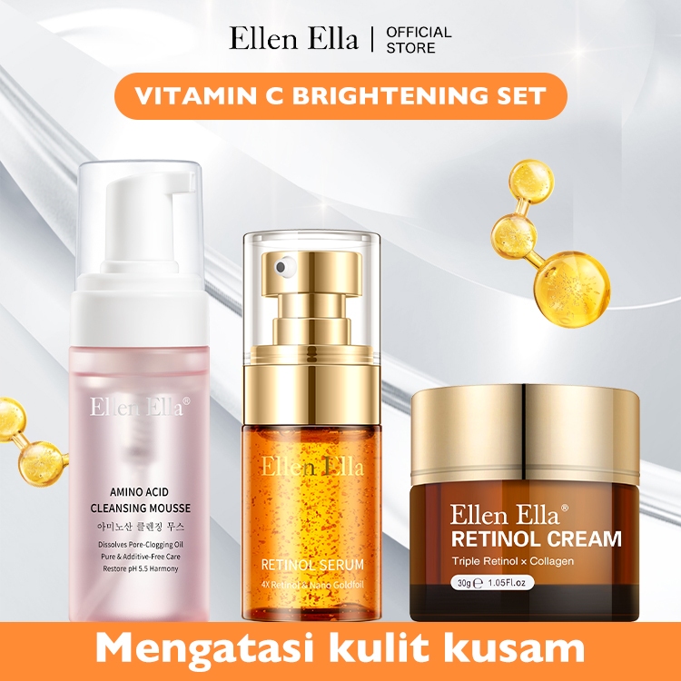 [BPOM] ELLEN ELLA Anti Aging 3pcs Set Cleaner 120ml+ 4X Retinol Serum Wajah 35ml+ Retinol Cream 30g 