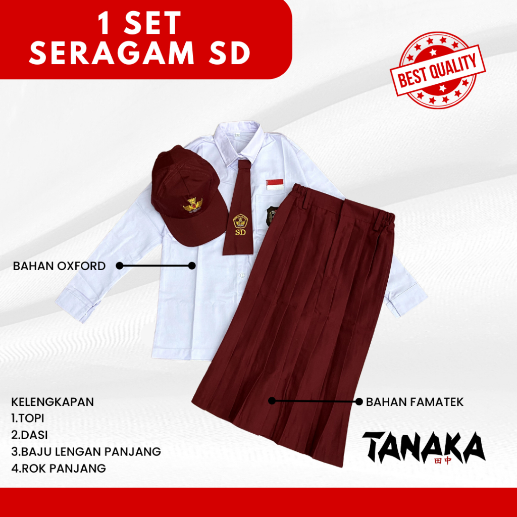 Seragam SD Cewek | Seragam SD Premium | Seragam 1 set SD Merah Putih | Seragam SD Lengan Panjang