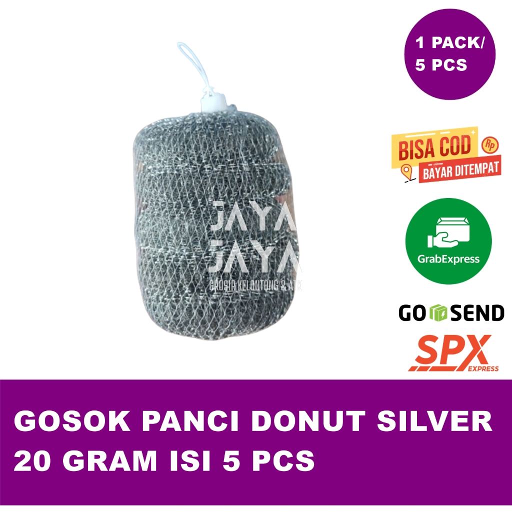 

1 Pack Gosok Panci Donut Silver 20 Gram Isi 5 Pcs Sabut Baja