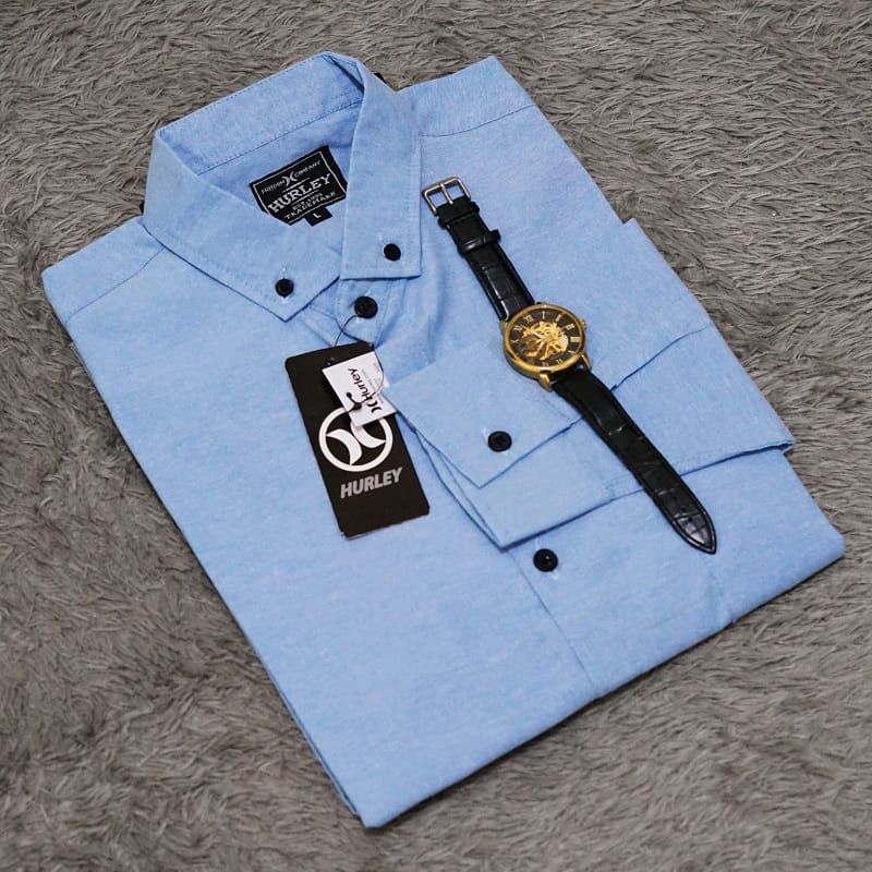 kemeja polos pria lengan panjang biru muda original hurley