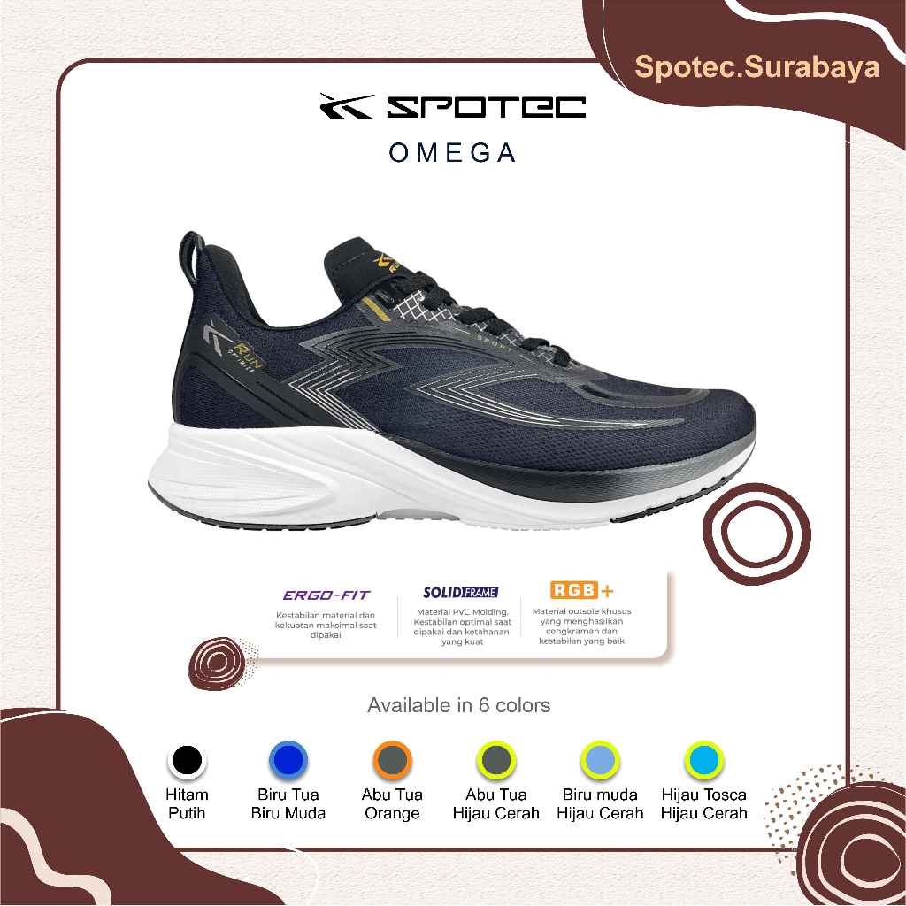 Sepatu Running SPOTEC OMEGA Hitam-Putih