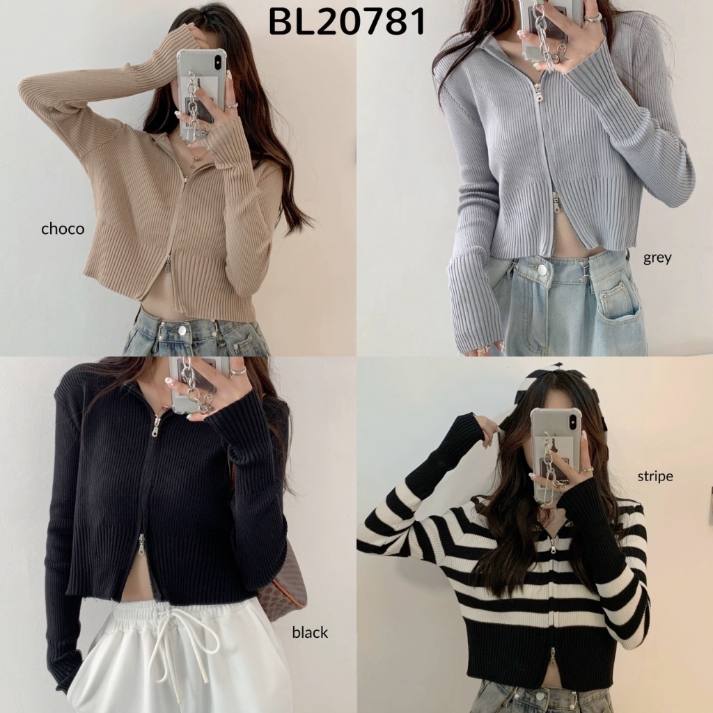 [FG] Hoodie Double Zipper Knit Blouse BL20781