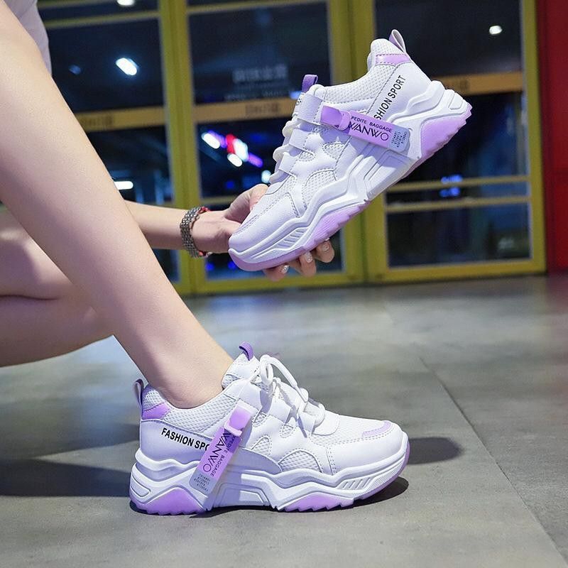 Sepatu Wanita Sneakers Korea Tali Bintik Wanwoo - ungu,40
