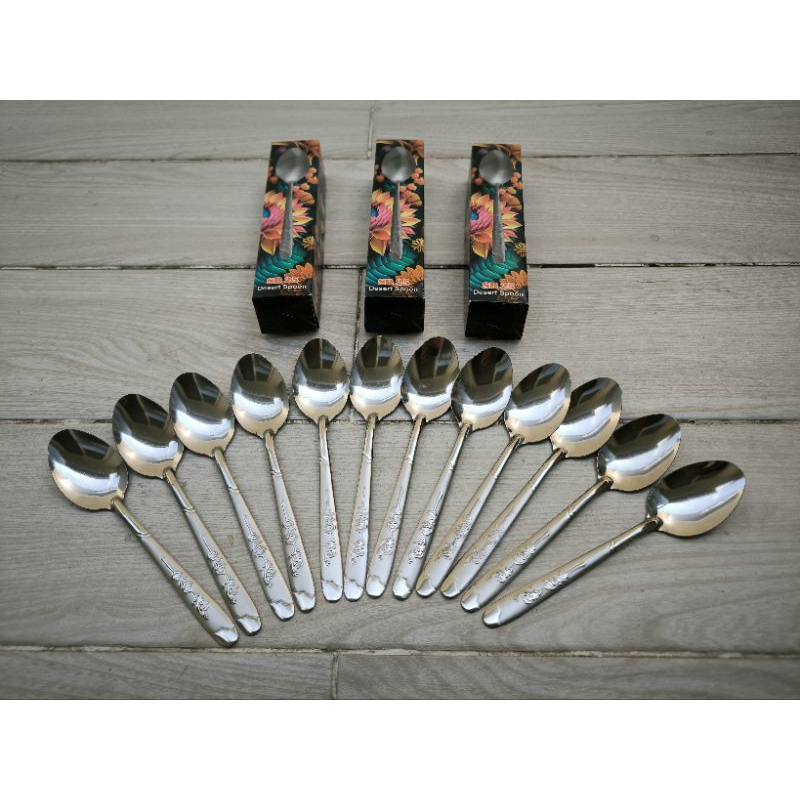 Sendok makan stainless tebal motif ukiran bunga