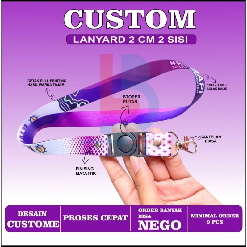 

Tali lanyard custom / gantungan name tag / tali kartu nama / tali id card bahan tali tisu ukuran 2 cm 2 sisi printing sublime