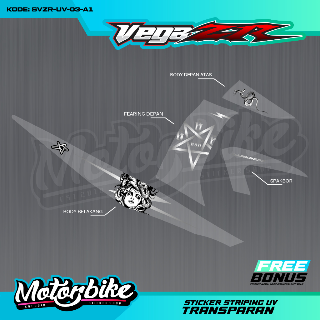 Striping Transparan Vega ZR Motif Medusa - Stiker Striping UV Vega ZR Custom Motif - SVZR-UV