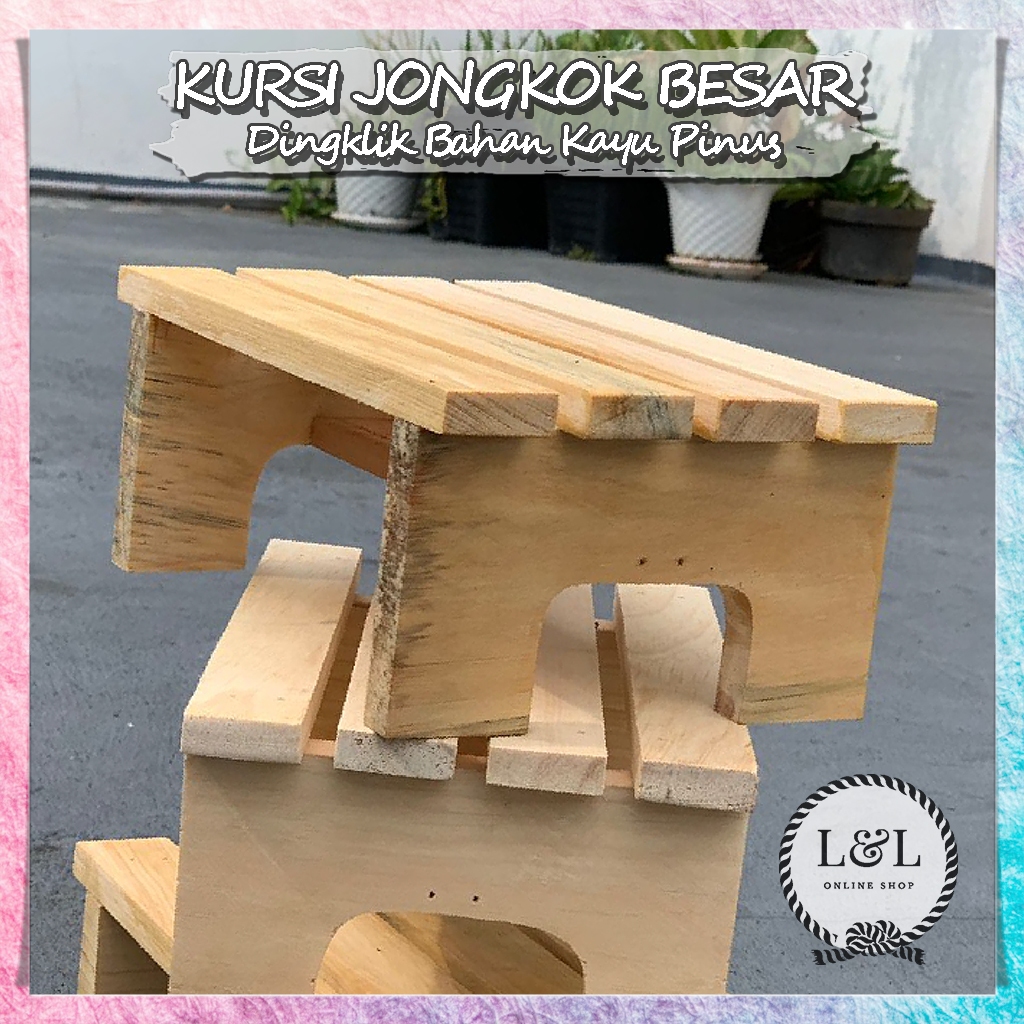 Kursi Kayu Pinus Premium Size Besar Bangku Duduk Jongkok Pendek Dingklik Kayu Kursi Wc Jongkok