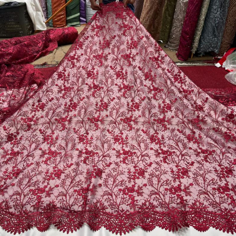 (COD) Kain Tulle Bordir Camical | Kain Bordir Pinggir | Kebaya Mewah | Kualitas Premium | Bahan Keba