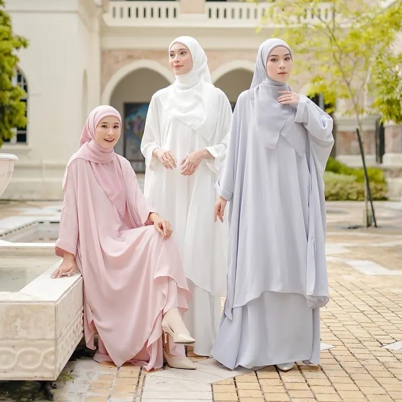 Tunik set Rok lebaran/abaya umroh bahan rayon twill uniqlo
