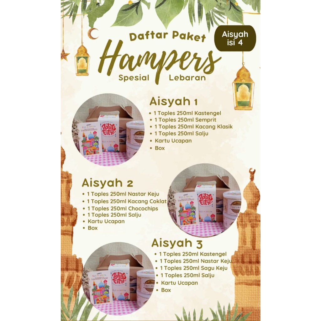 

Hampers Kuker Paket Aisyah isi 4 Toples 250ml Kue Kering