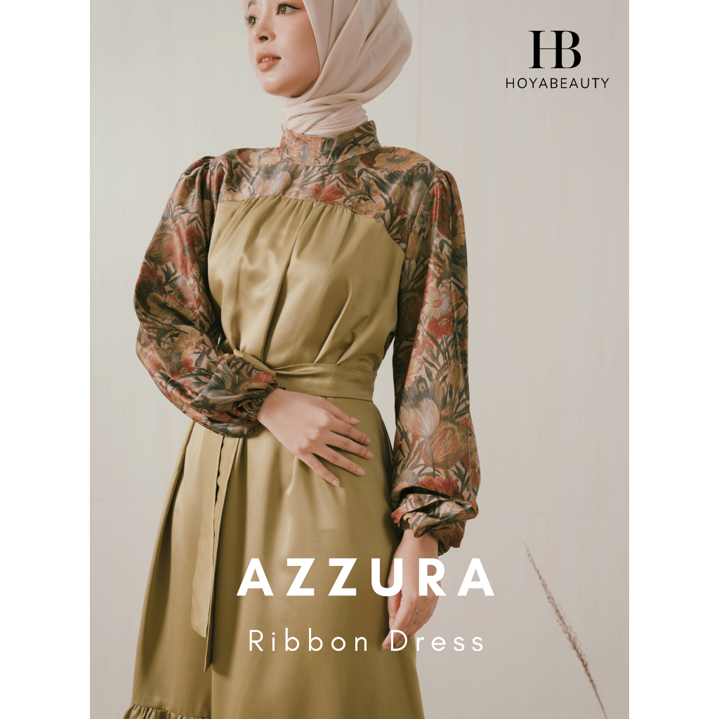 [HoyaBeautyID - Eid Collection] AZZURA Dress - Busana Gaun Satin Muslim Wanita Lengan Panjang Mewah 