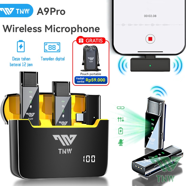 STOK TERBATAS TNW A9ProA8Pro Microphone Wireless Mic Wireless clip on Microphone youtuber suara jern