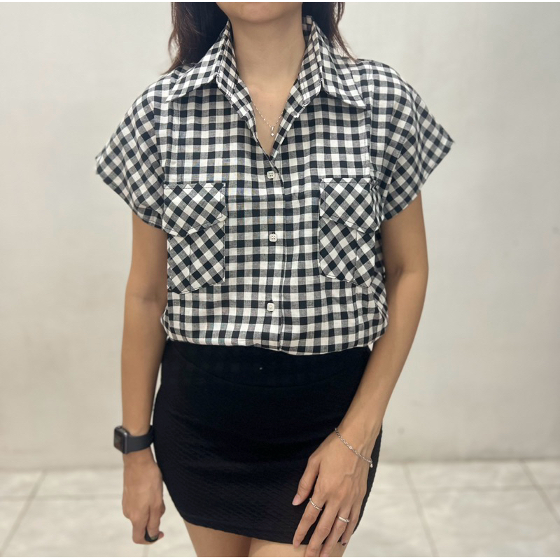 Blouse / Blus / Atasan Wanita / Kemeja / Crop Top / Motif Kotak Kotak / Bahan Katun / B294