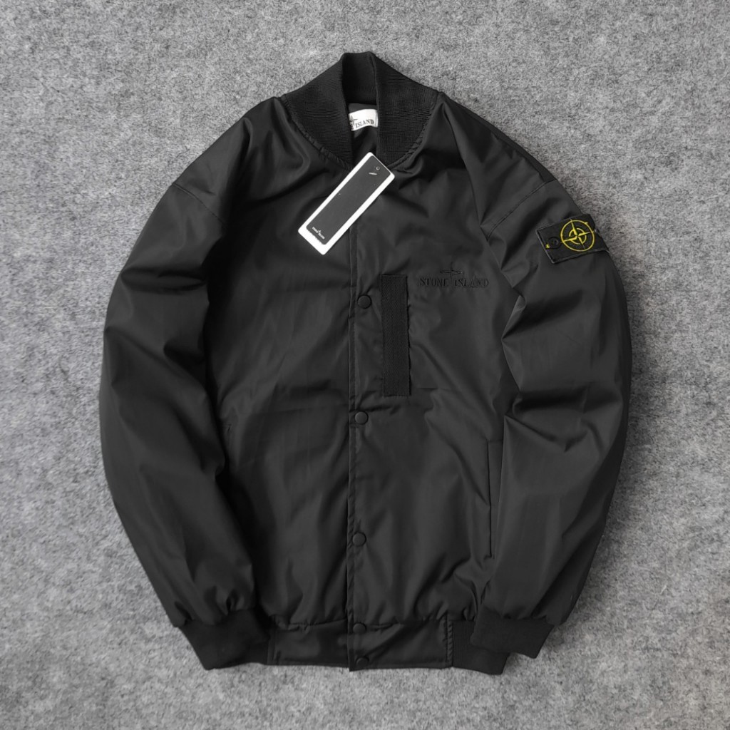 Jaket Varsity Stone Full Black Dragon Bordir Unisex